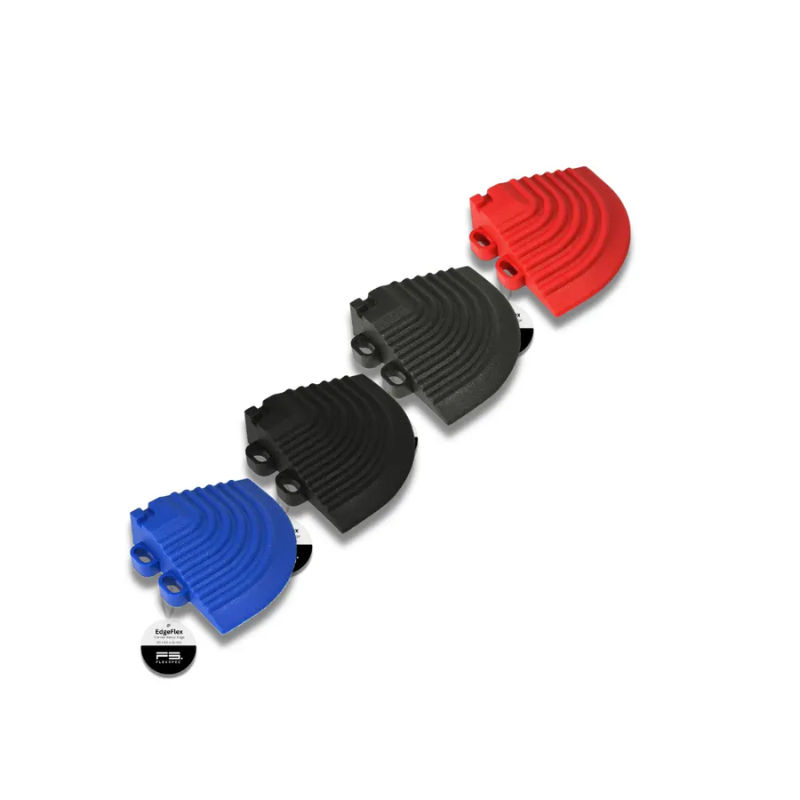 Set of four corner edgeflex ramps in black, blue, grey and red on a white background